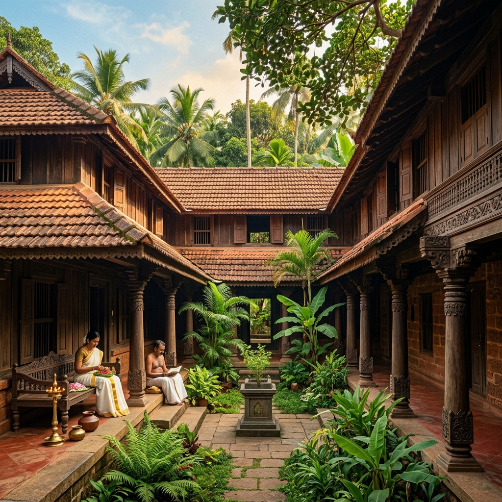 Ayurveda Gramam garden pathway and heritage cottage